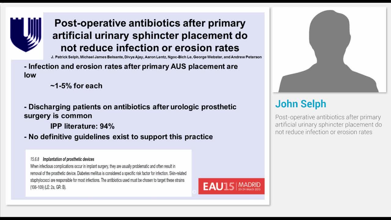 Post operative antibiotics after primary artificial urina..-