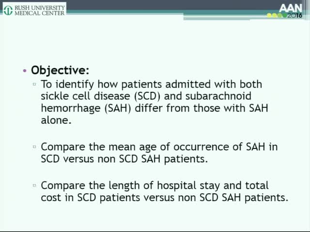 Subarachnoid Hemorrhage with and without concomitant sickle cell disease, a comparison using the Nationwide Inpatient Sample