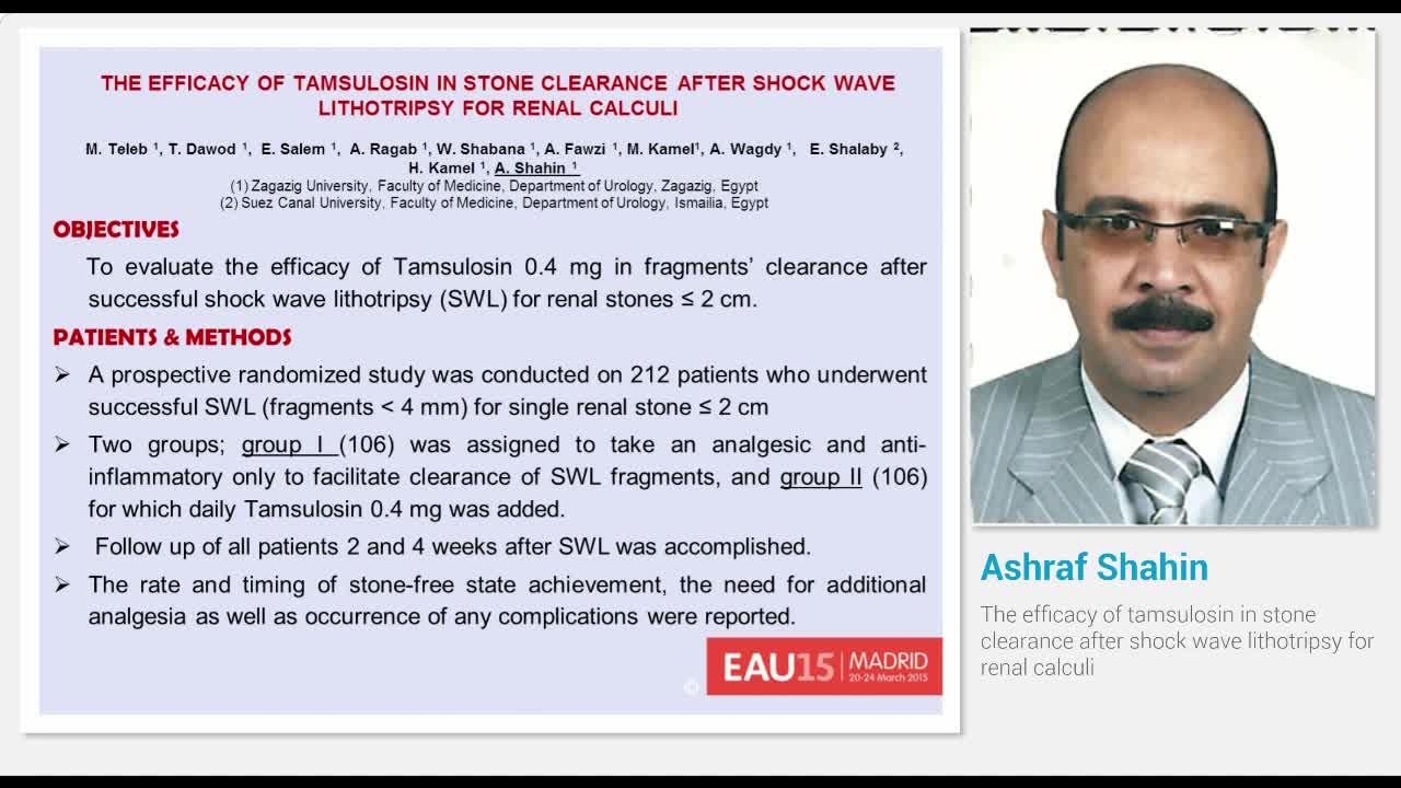 The efficacy of tamsulosin in stone clearance after shock..-