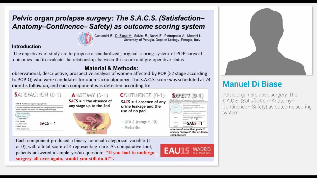 Pelvic organ prolapse surgery, The S.A.C.S. (Satisfaction..-