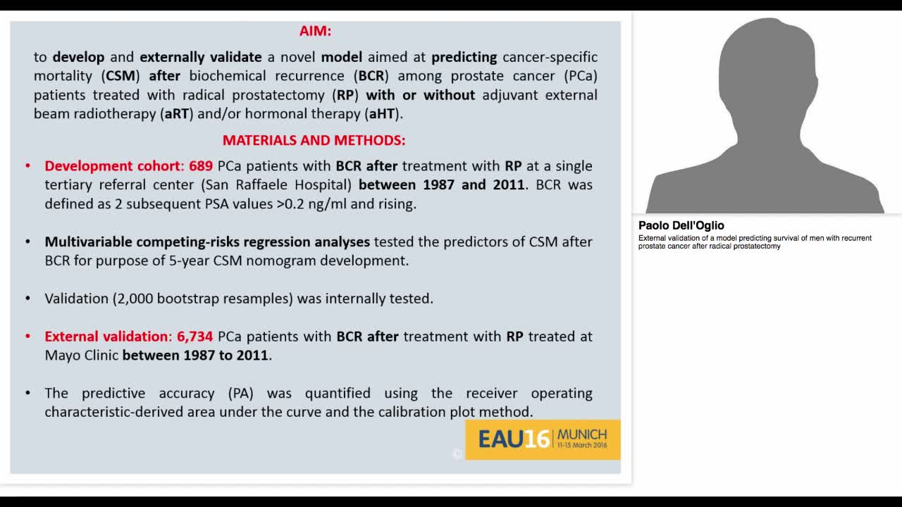 External validation of a model predicting survival of men-