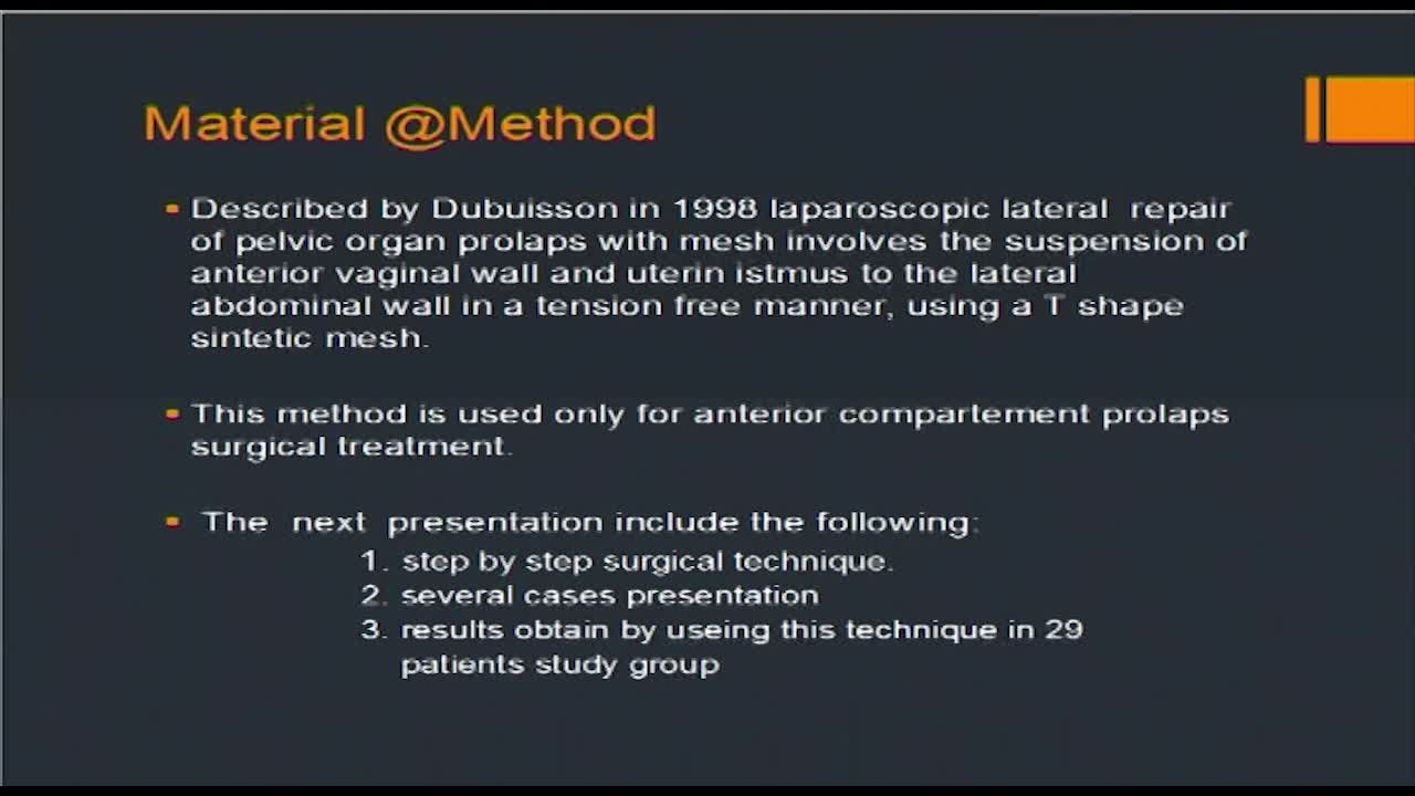 Laparoscopic repair of pelvic organ prolapse by lateral s..-