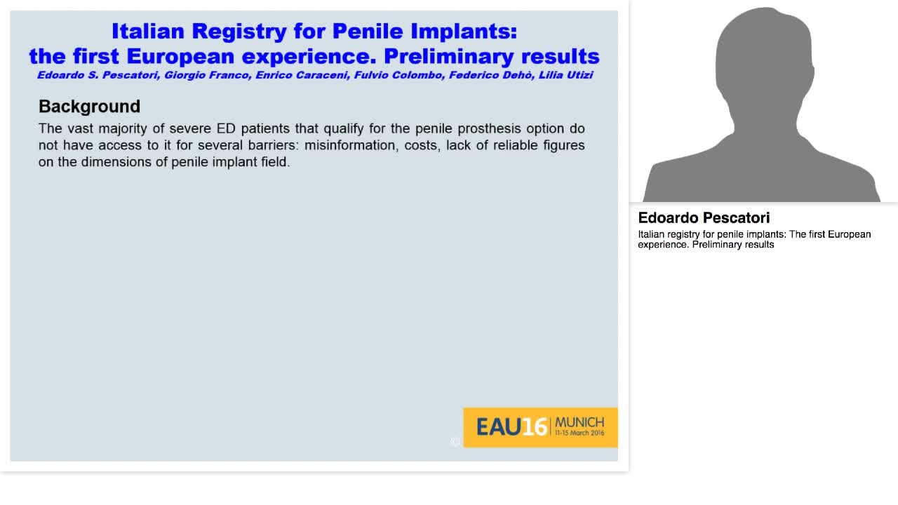 Italian registry for penile implants, The first European -