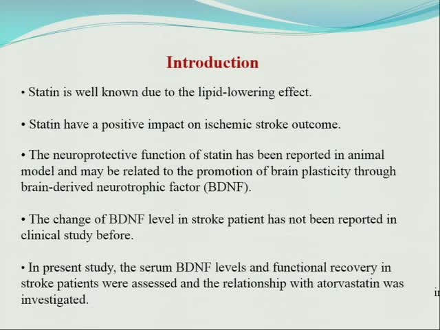 阿托伐他汀促进脑源性神经营养因子水平提升缺血性卒中治疗效果