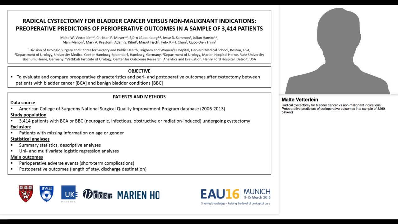 Radical cystectomy for bladder cancer vs non-malignant in-