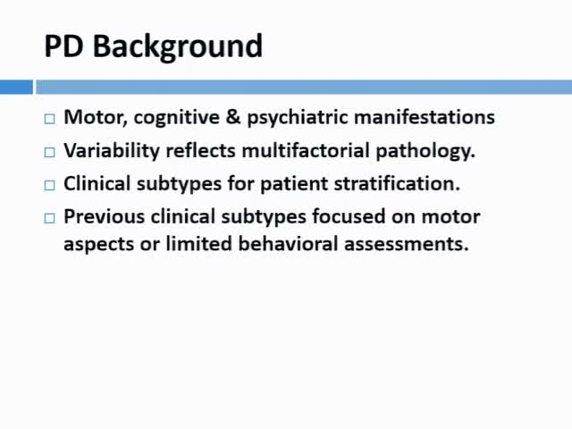 Classification of Clinical Subtypes in Parkinson Disease