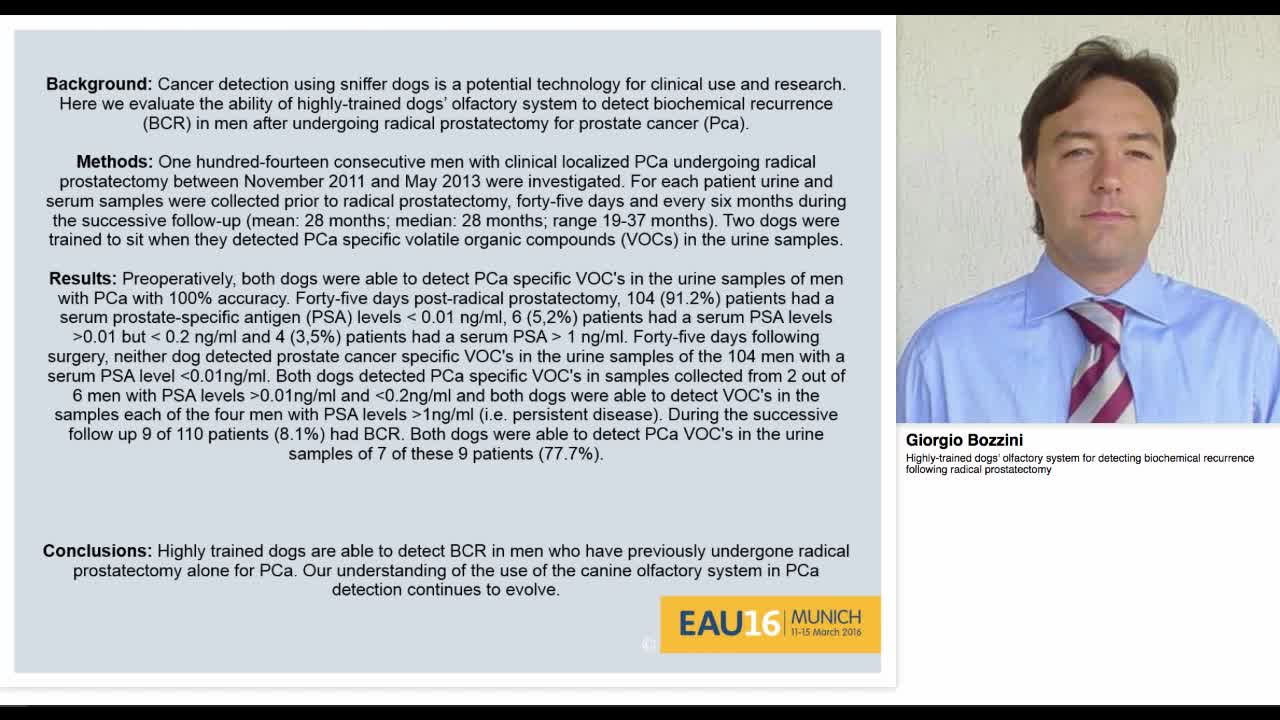 Highly-trained dogs' olfactory system for detecting bioch-