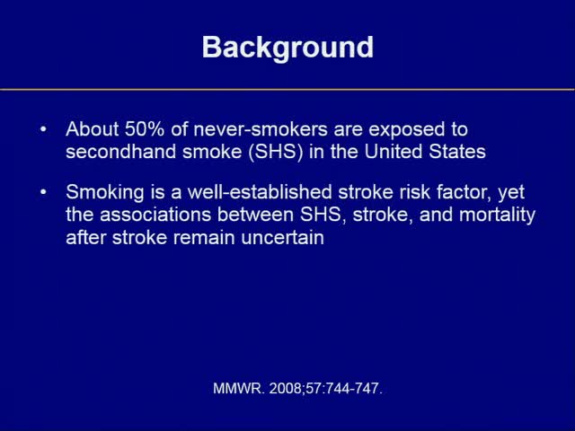 Association of Secondhand Smoke Exposure with Stroke Outcomes Results from NHANES 1988-2012
