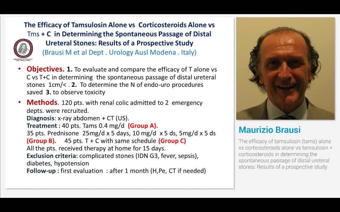 The efficacy of tamsulosin (tams) alone vs corticosteroid..-