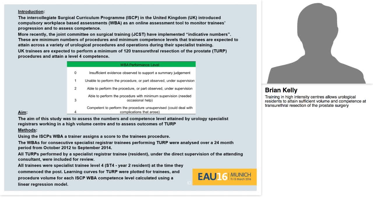 Training in high intensity centres allows urological resi-