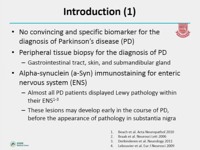 &alpha; - synuclein在帕金森病患者胃和结肠黏膜中作为生物标志物的有限性