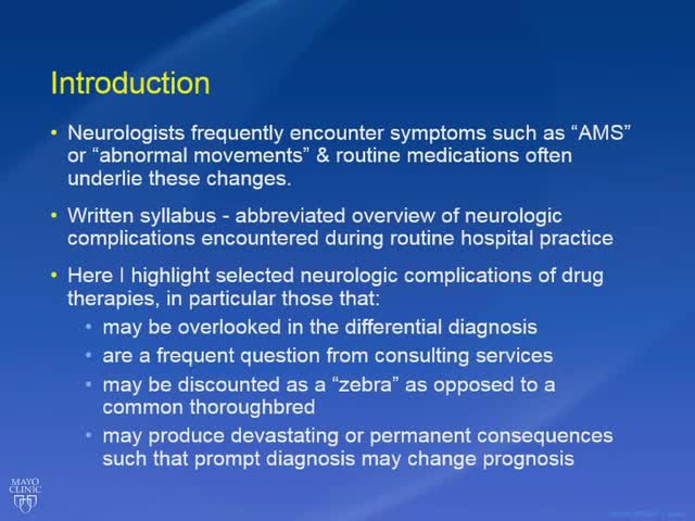 Neurologic Complications of Drug Therapies