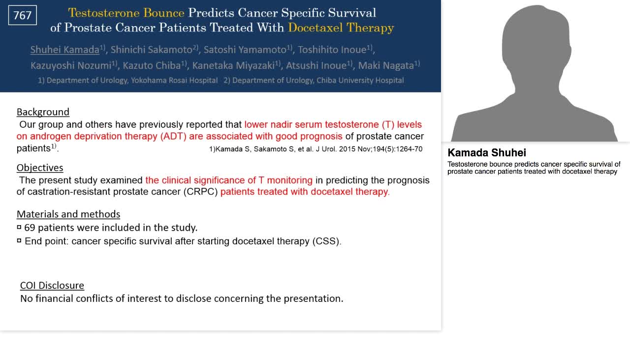 Testosterone bounce predicts cancer specific survival of -