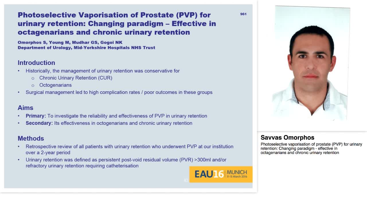 Photoselective vaporisation of prostate (PVP) for urinary-