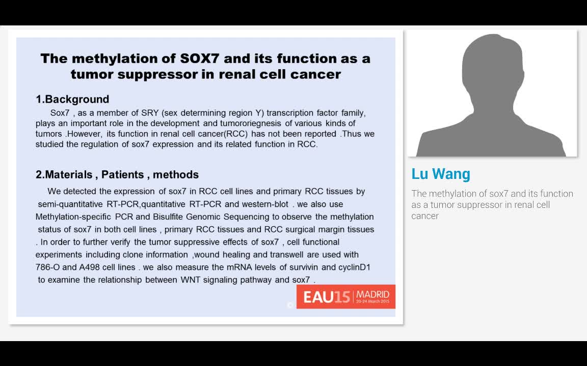 The methylation of sox7 and its function as a tumor suppr..-