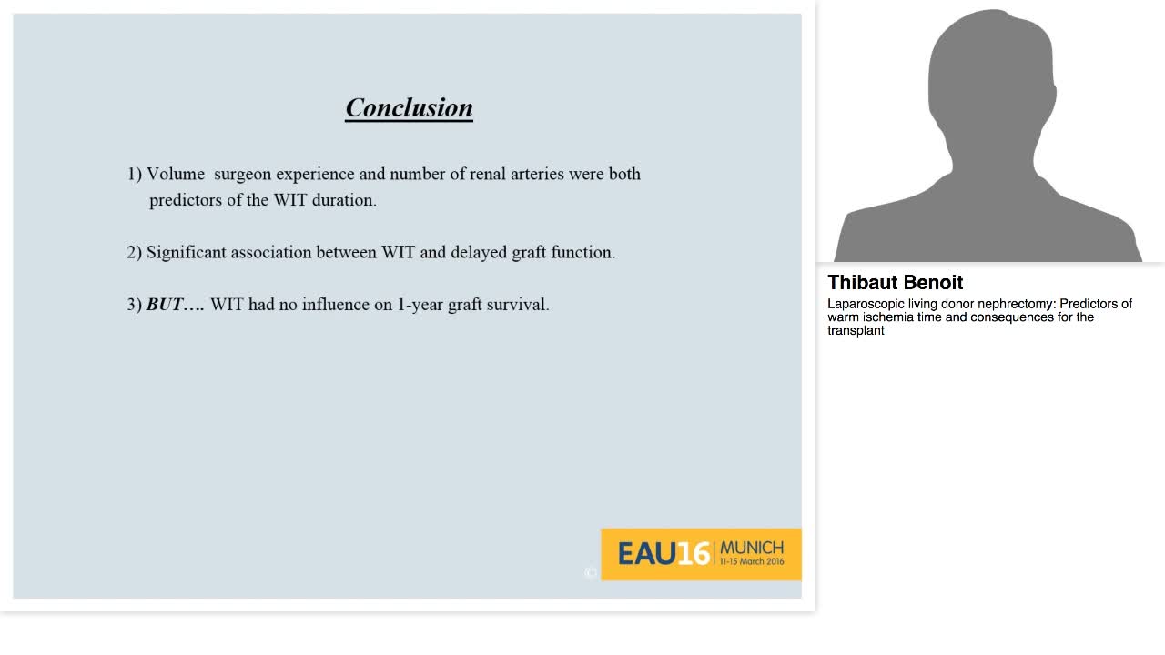 66263 - Laparoscopic living donor nephrectomy, Predictors of warm-