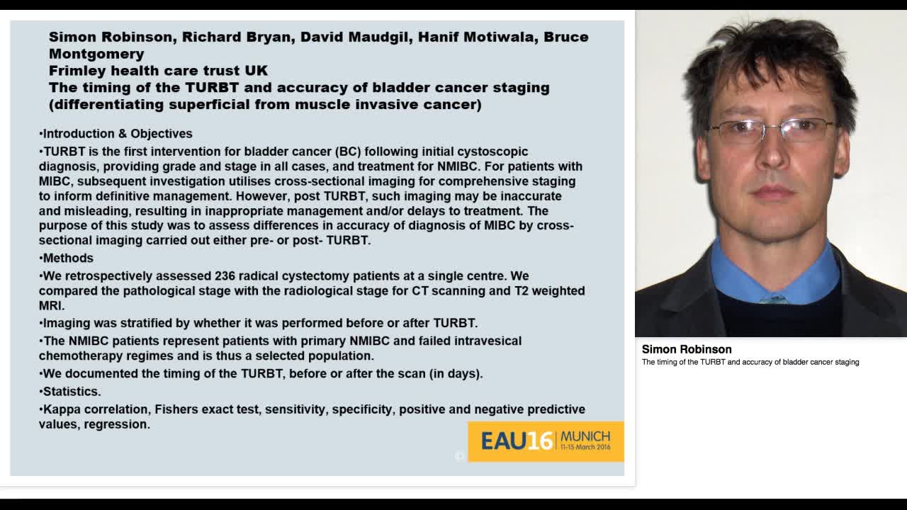 The timing of the TURBT and accuracy of bladder cancer st-