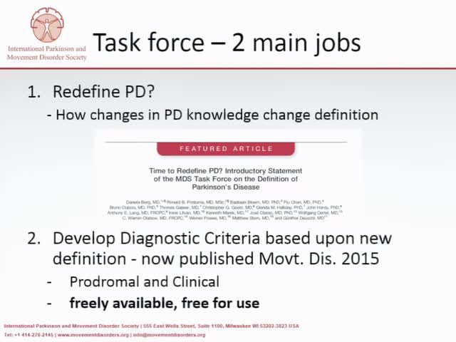 New MDS Clinical Diagnostic Criteria for Parkinson's Disease