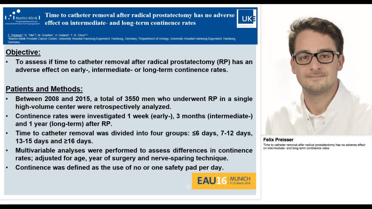 Time to catheter removal after radical prostatectomy has -