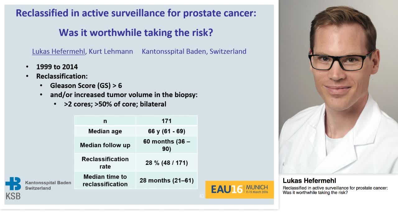 Reclassified in active surveillance for prostate cancer, -