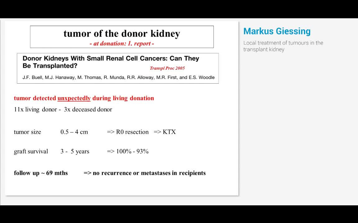 Local treatment of tumours in the transplant kidney