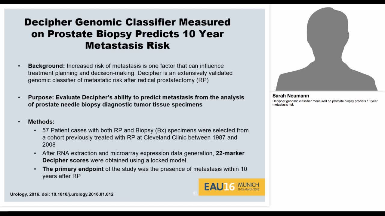 Decipher genomic classifier measured on prostate biopsy p-