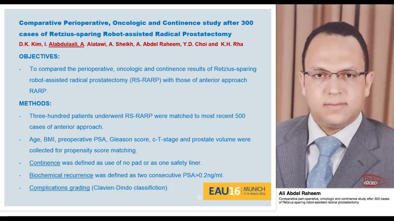 Comparative peri-operative, oncologic and continence stud-