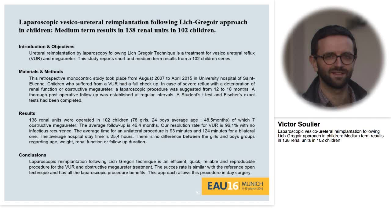 Laparoscopic vesico-ureteral reimplantation following Lic-