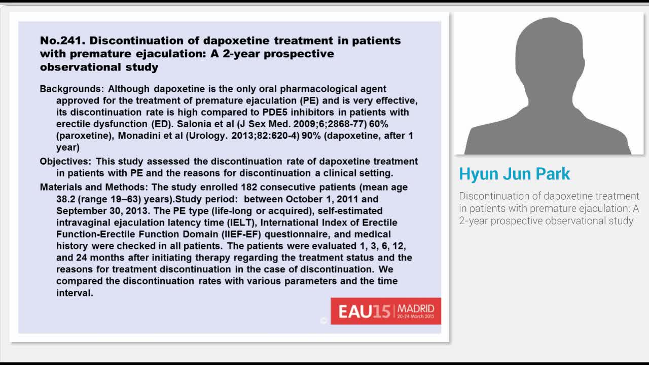 Discontinuation of dapoxetine treatment in patients with ..-