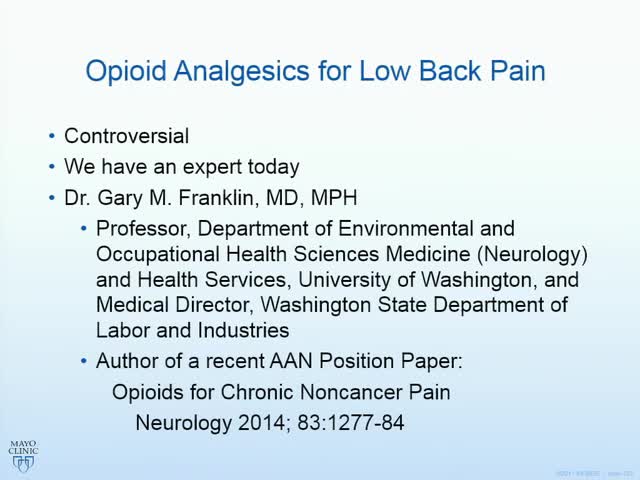 Opioid Analgesics for Low Back Pain